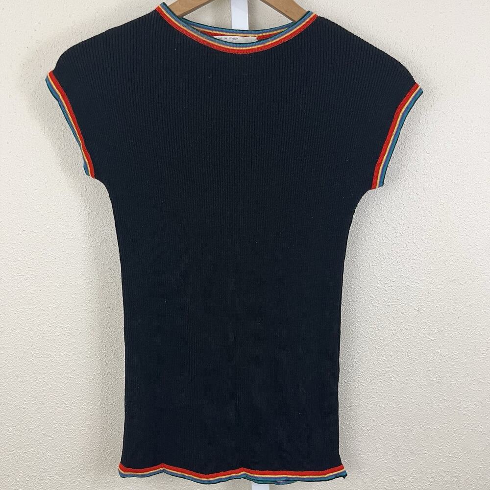 Saks Fifth Avenue Vintage Rainbow Trim Top Sweater Set Womens S Small Italy - Picture 2 of 7
